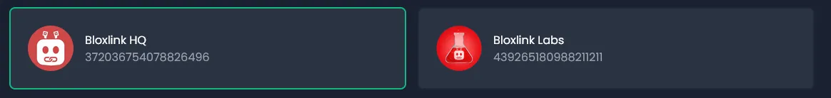 Example of a selected server outlined in green, and one that is not