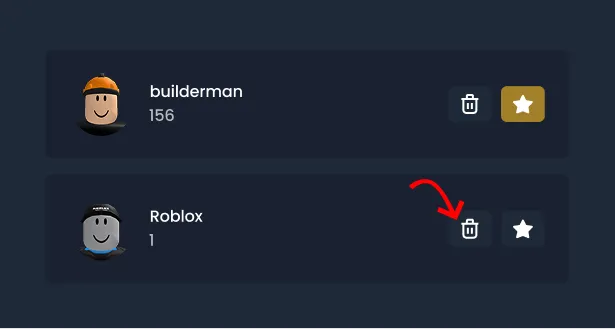 Arrow pointing to garbage can icon next to an account