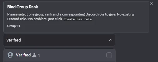Example showing how typing "Verified" into the box returns the verified role