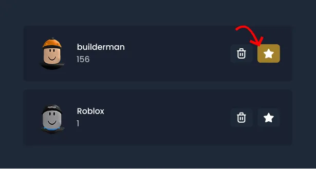 Arrow pointing to star icon next to an account